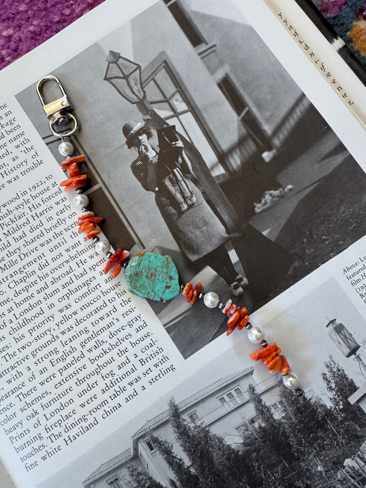 Turquoise and Orange Spiny Bag Charm