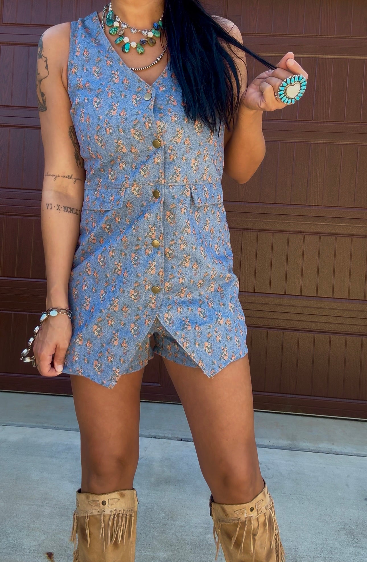 Denim Floral Romper