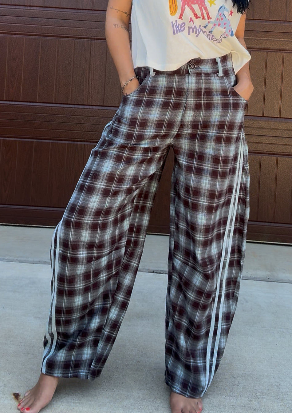 Plaid barrel pants