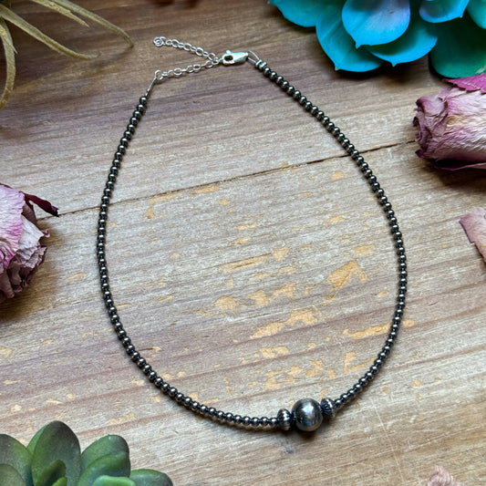 14 inch 3 mm sterling silver pearls choker - 10 mm middle