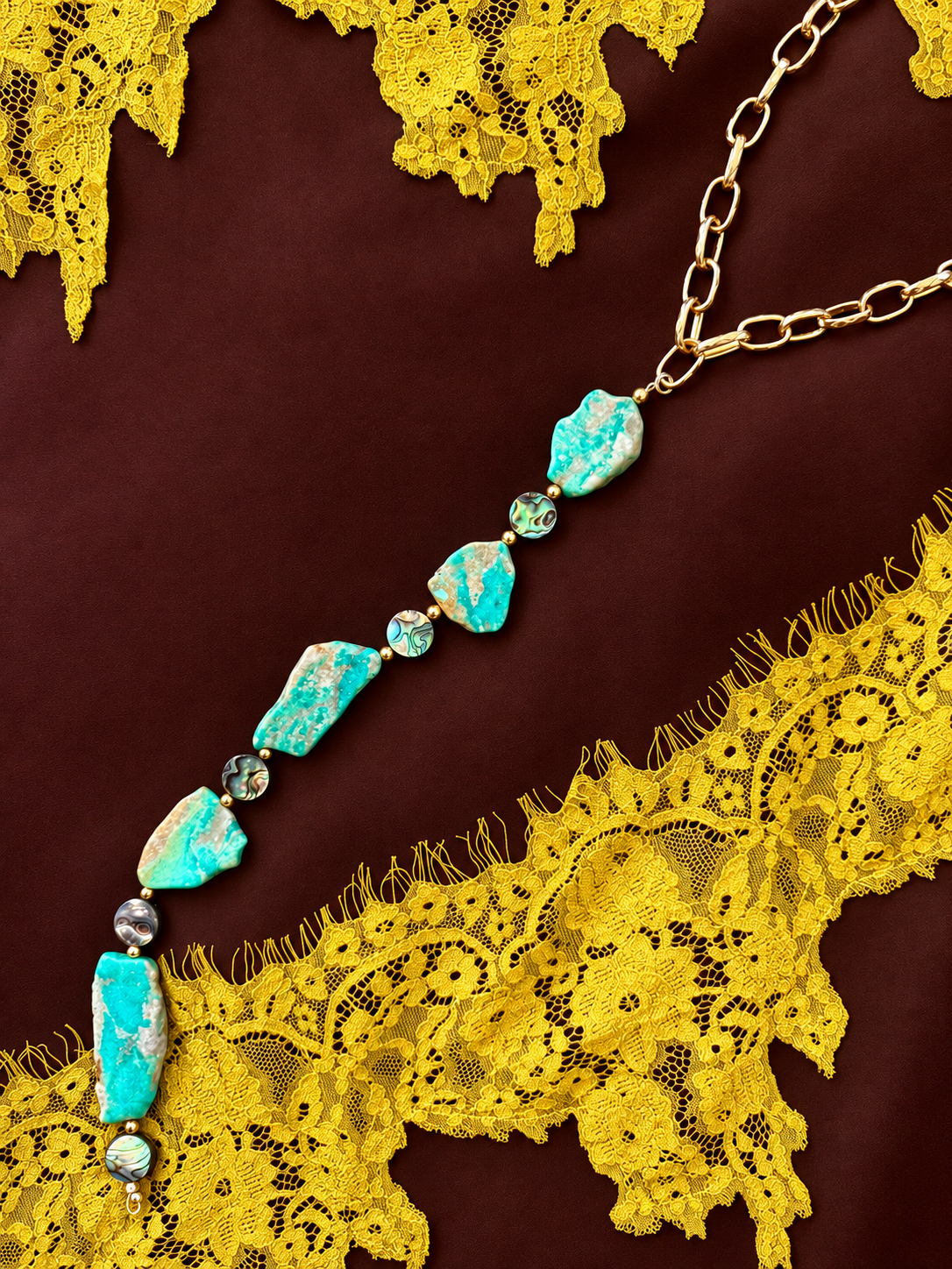 Turquoise slab and abalone necklace