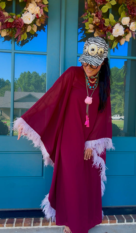 Wine Feather Dress