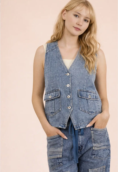 Denim Striped Vest